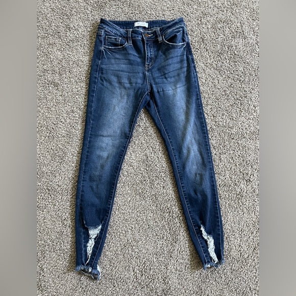 KanCan Dark Blue Distressed Skinny Jeans - Picture 1 of 5